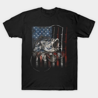 Fishing American Flag Vintage Usa Bass Fisherman Gift T-Shirt